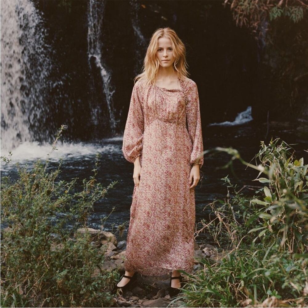 NEW Doen Bellflower Maxi Dress Sz XS  Clay Floral   100% Silk